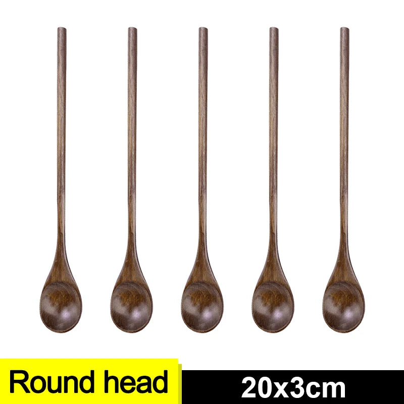 Long Handle Wooden Spoon Set | Natural Wood Soup Scoop for Cooking and Stirring