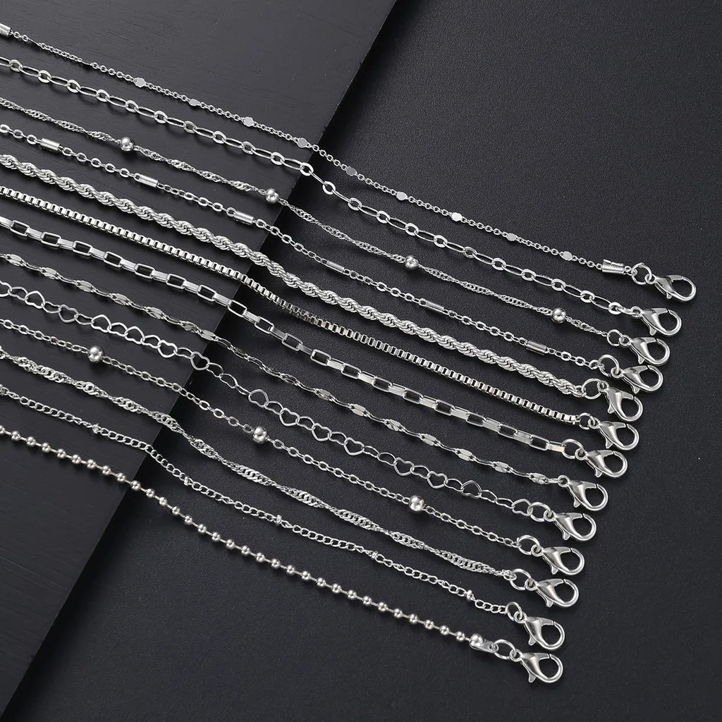 13Pcs/Set Stainless Steel Bracelet for Women, Silver Gold Color Multi Style Combination Chain, Waterproof Exquisite Jewelry Gift