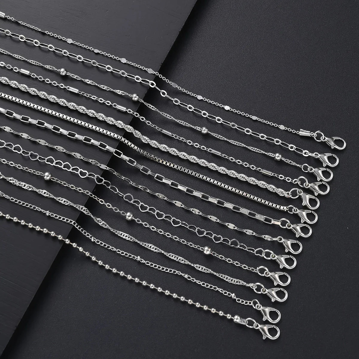 13Pcs/Set Stainless Steel Bracelet for Women, Silver Gold Color Multi Style Combination Chain, Waterproof Exquisite Jewelry Gift