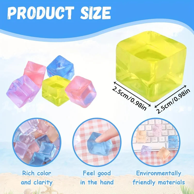 Mini Ice Cube Squishy Toys Set | 15PCS Transparent Stress Relief Squeeze Cubes