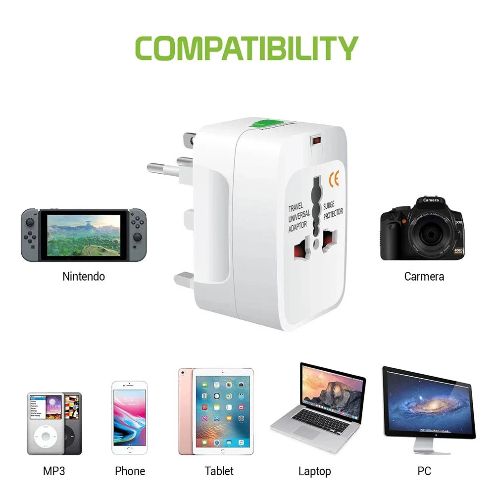 All-in-One International Plug Adapter – Universal Travel Power Converter with 2 USB & Type-C Ports (AU/US/UK/EU)