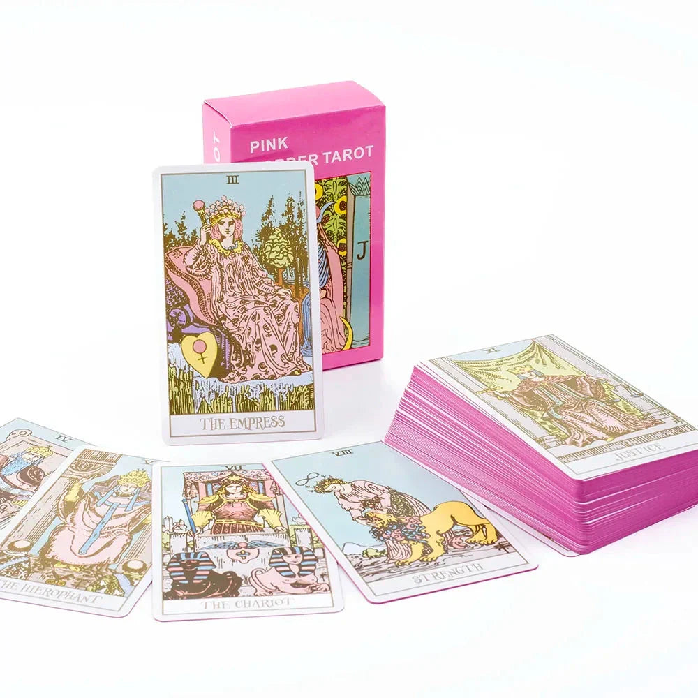 Pink Border Tarot Card Deck – 78pcs English Divination Guidebook