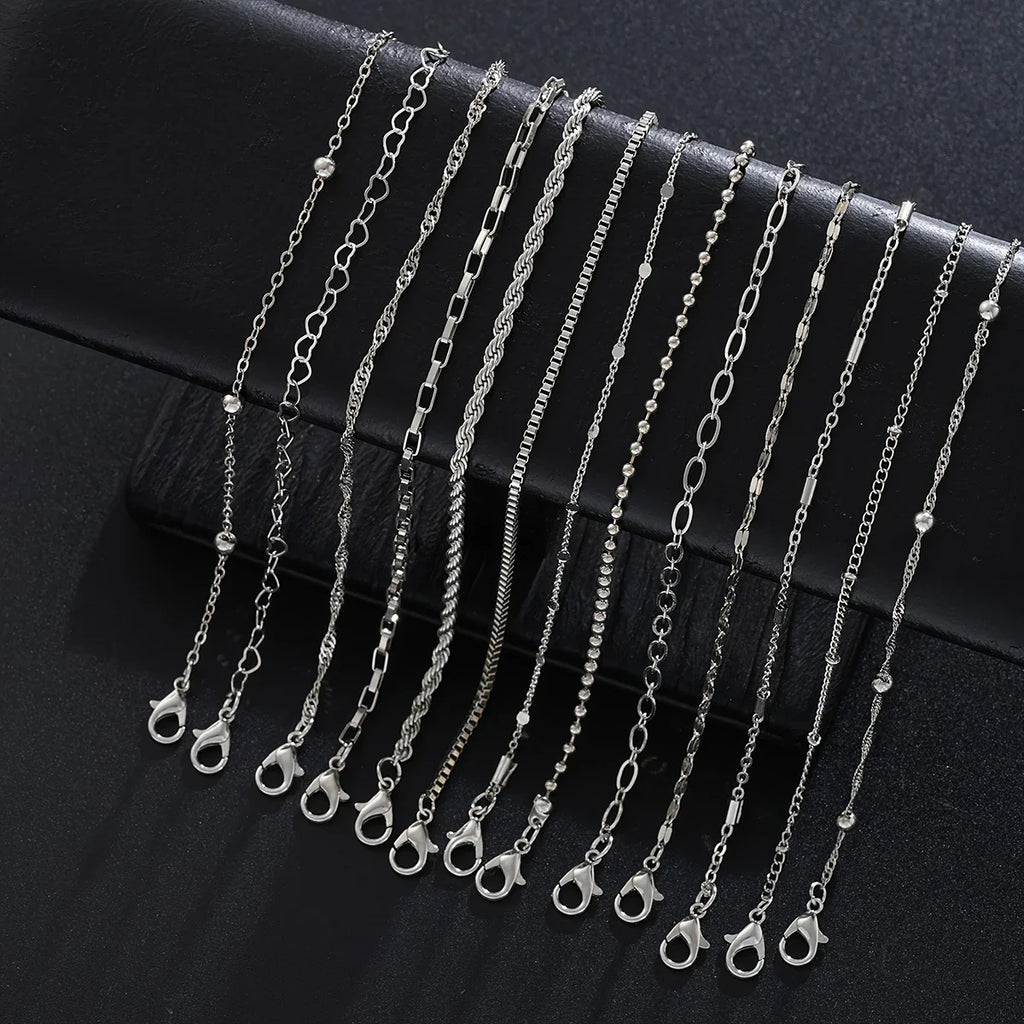 13Pcs/Set Stainless Steel Bracelet for Women, Silver Gold Color Multi Style Combination Chain, Waterproof Exquisite Jewelry Gift