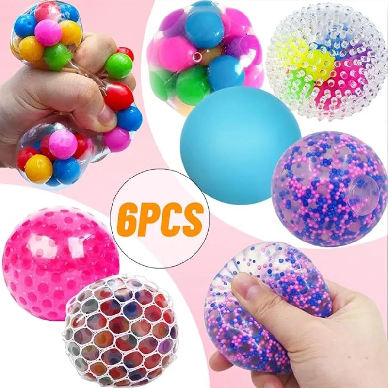 Mini Squishy Stress Balls Set | 6PCS Rainbow Sensory Squeeze Toys