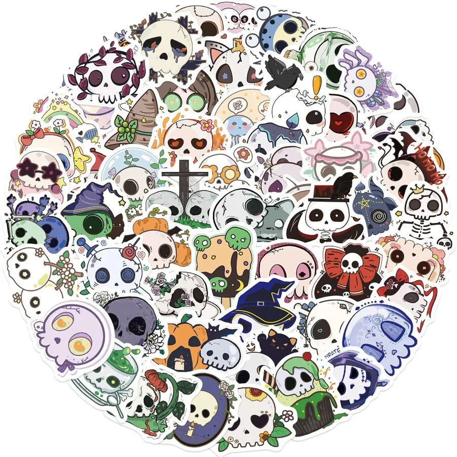 50Pcs Groovy Skull Stickers | Waterproof Vinyl Decals for Laptops, Water Bottles, Skateboards