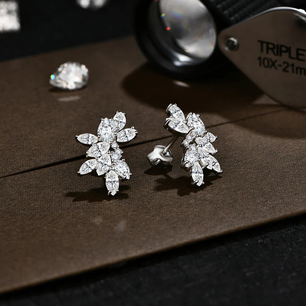 MINTYBOX Moissanite Diamond Cluster Stud Earrings Solid S925 Sliver 18k Gold Plated for Women Wedding Engagement Luxury Jewelry