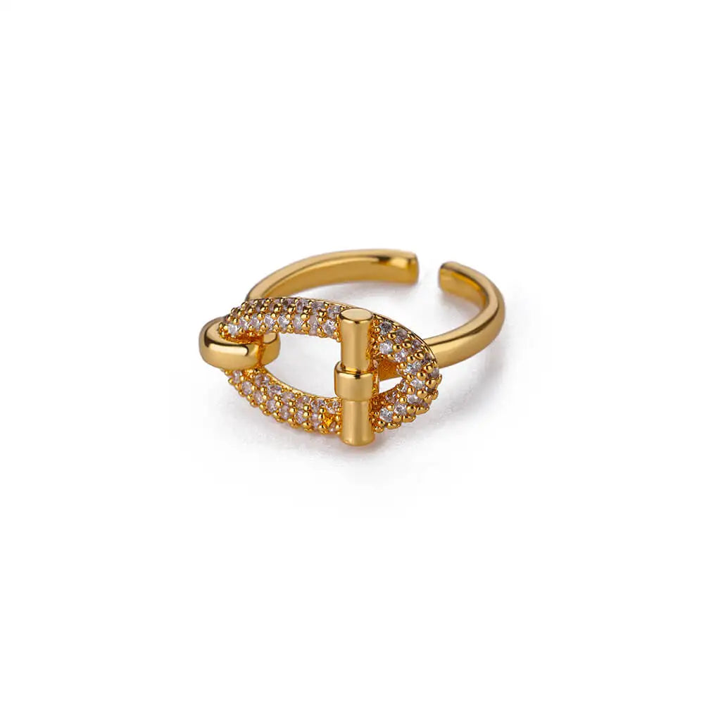 Stainless Steel Oval Hollow Zircon Open Rings For Women Gold Color Trendy Wedding Aesthetic Ring Summer Jewelry Accessories BFF