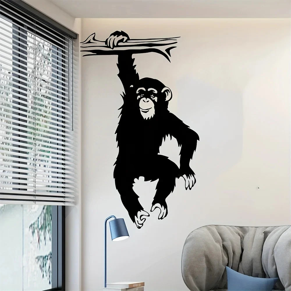 Large Funny Monkey Tree Wall Stickers | Cartoon Jungle Animal Vinyl Decal for Kids Room