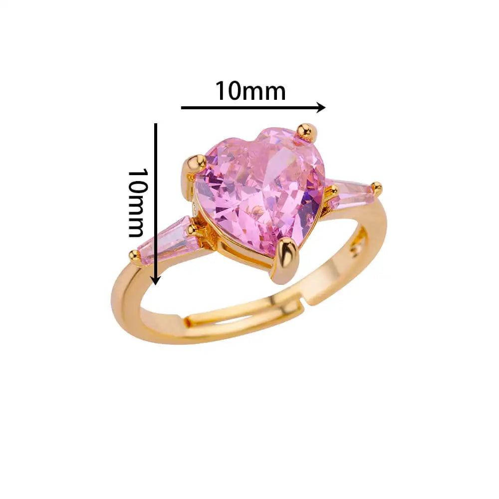 Pink Zircon Heart Rings For Women Gold Plated Stainless Steel Adjustable Heart Ring 2023 Trend Wedding Aesthetic Jewelry Gift
