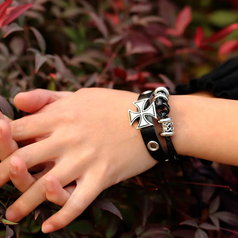 Cross-Border European and American Jewelry, Personalized Retro Beaded Leather Bracelets, Simple Pull-Adjustable Bracelets for Men and Women, Wholesale