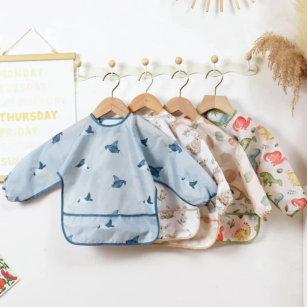Waterproof Long Sleeve Baby Bib | Washable Feeding Bib with Full Coverage & Easy Clean Design