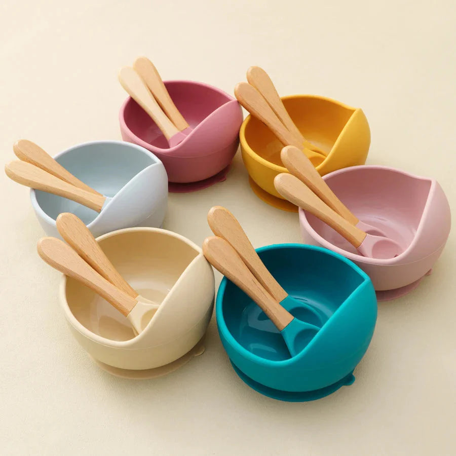 Mamaplan 3PCS Baby Silicone Feeding Set Suction Bowl Spoon Fork