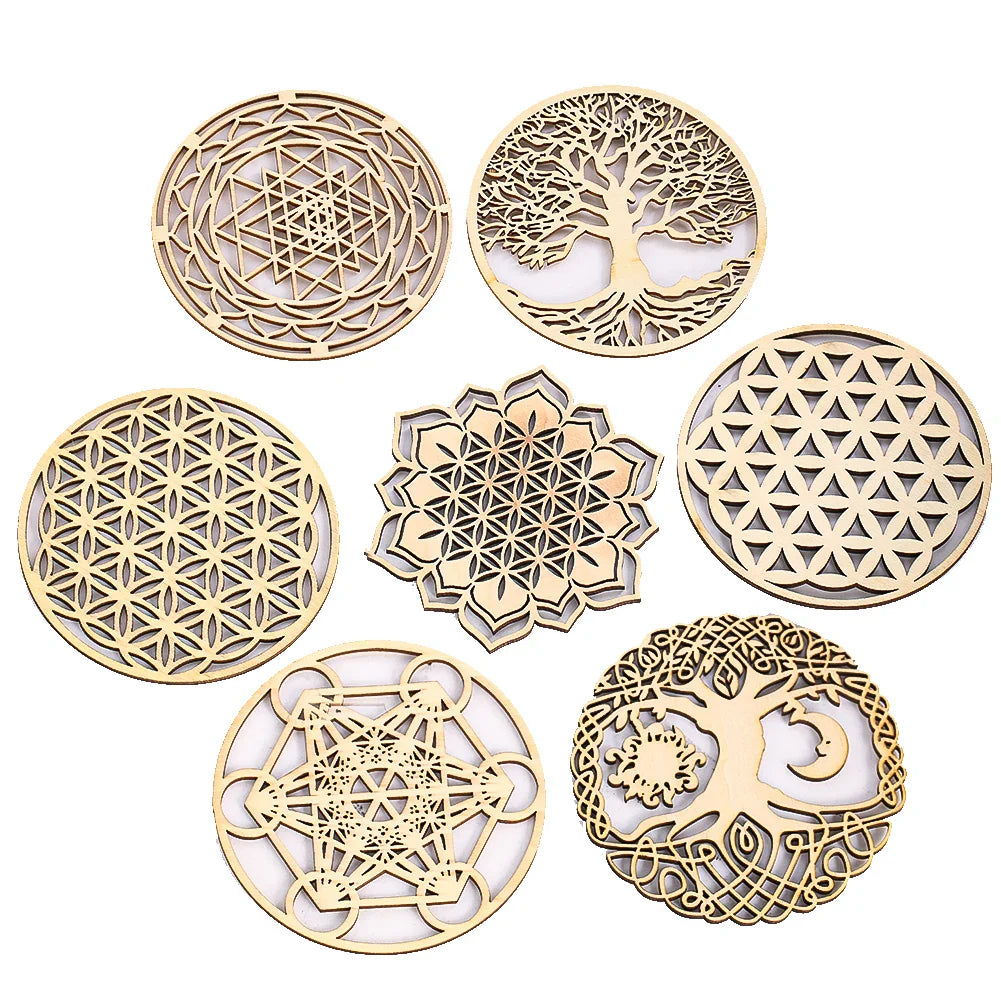 Wooden Sacred Geometry Wall Hanging | Rustic Yoga Meditation Decor