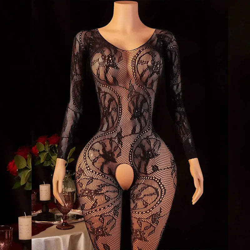 Hot One-Piece Open-Front Bra Crotchless Lingiere Women Sensual Night Wear Transparent Garter Belt Underwear Ultra-Thin Bodysuit