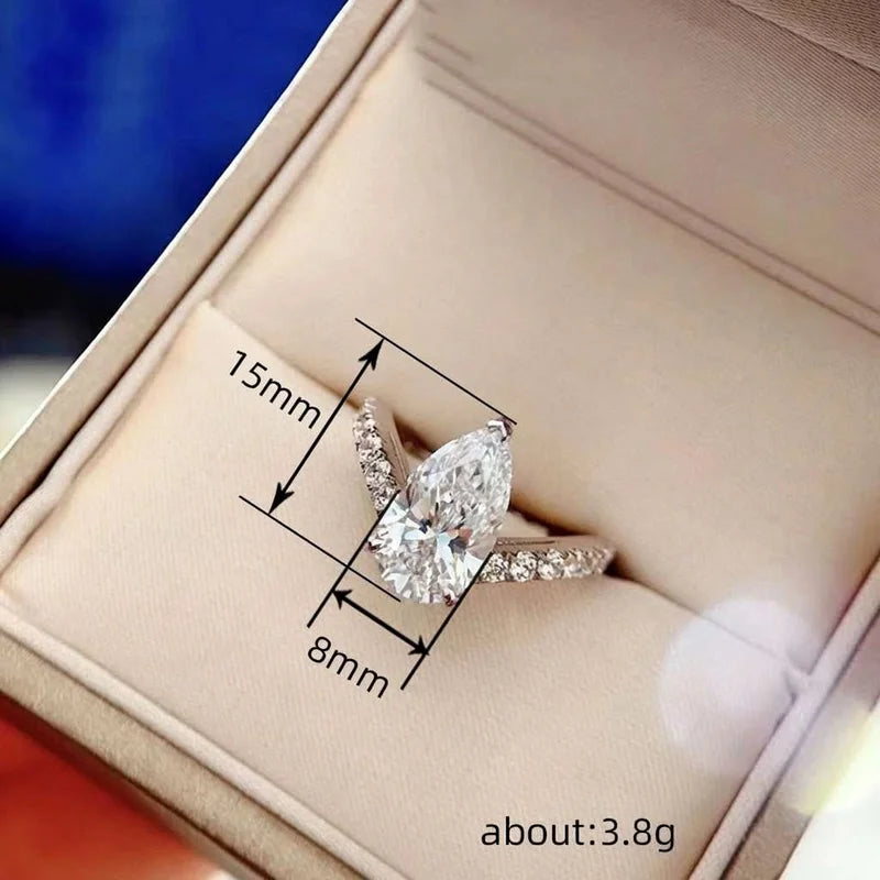 925 Sterling Silver New Light Luxury Water Drop Cube Zirconia Ring Engagement Personalized Fashion Crystal Party Jewelry Gift