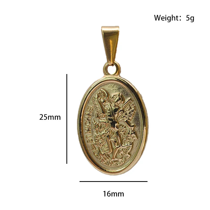 Hypoallergenic 316L Stainless Steel Gold Plated Pendant Necklace - Saint Michael & Saint Christopher, Ideal Gift for Men