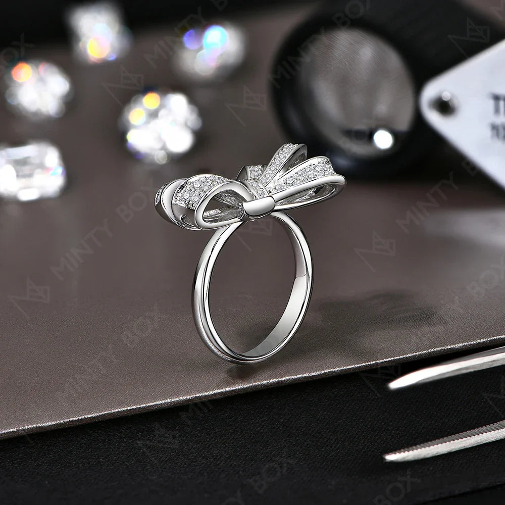 MINTYBOX S925 Sterling Silver Bowknot Lab Moissanite Engagement Ring for Women Luxury Diamond Rings Wedding Fine Jewelry Gift