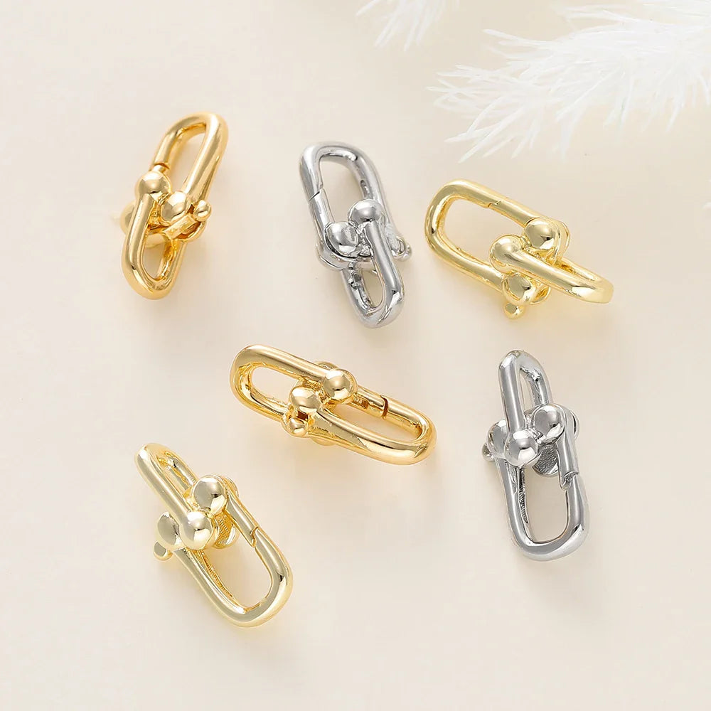 2Pcs/Pack 14/18K Gold Plated Spring Clasps Brass U Shape Lobster Clasp Connector for DIY Jewelry Bracelet Making Accessories