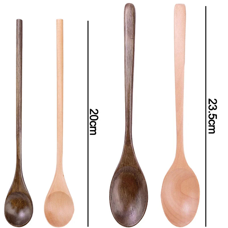 Long Handle Wooden Spoon Set | Natural Wood Soup Scoop for Cooking and Stirring