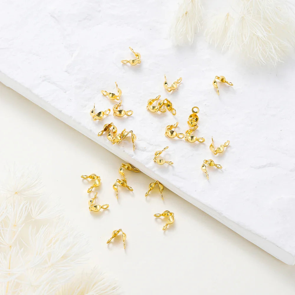 14K 18K Real Gold Plated Double Hole End Clasp Beads Open Cover Crimp Connector Beads For DIY Jewelry Making Necklace Component