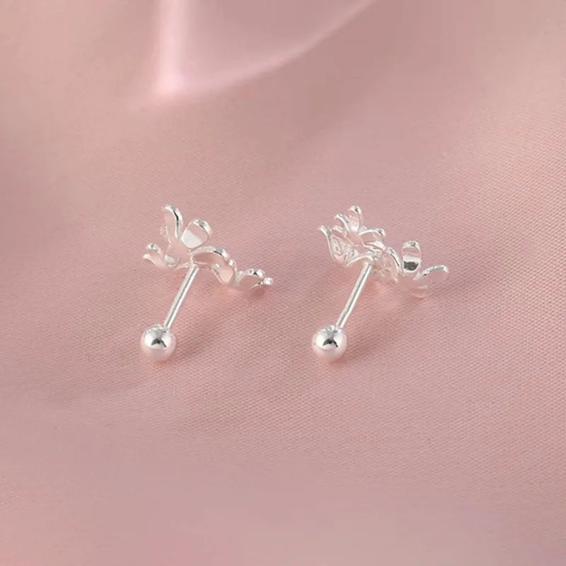 925 Sterling Silver Three Flowers Small Piercing Stud Earrings For Women Elegant Luxury Fine Jewelry Engagement Accessories