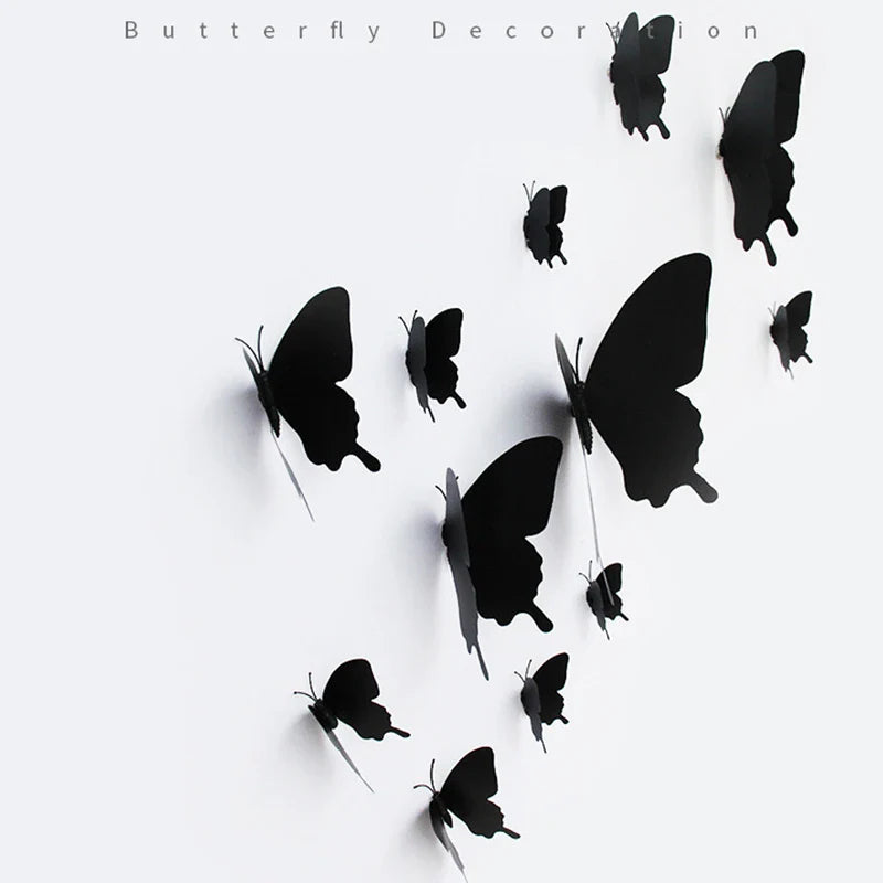 12Pcs/set 3D Black Pteris Butterfly Wall Sticker Set | Magnetic Decorations