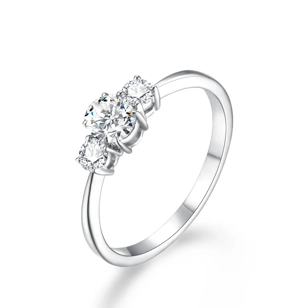 MINTYBOX D Color Oval Cut Three Stone Moissanite Rings Solid 925 Sliver 18K Plated Jewelry for Women Engagement Ring Wedding