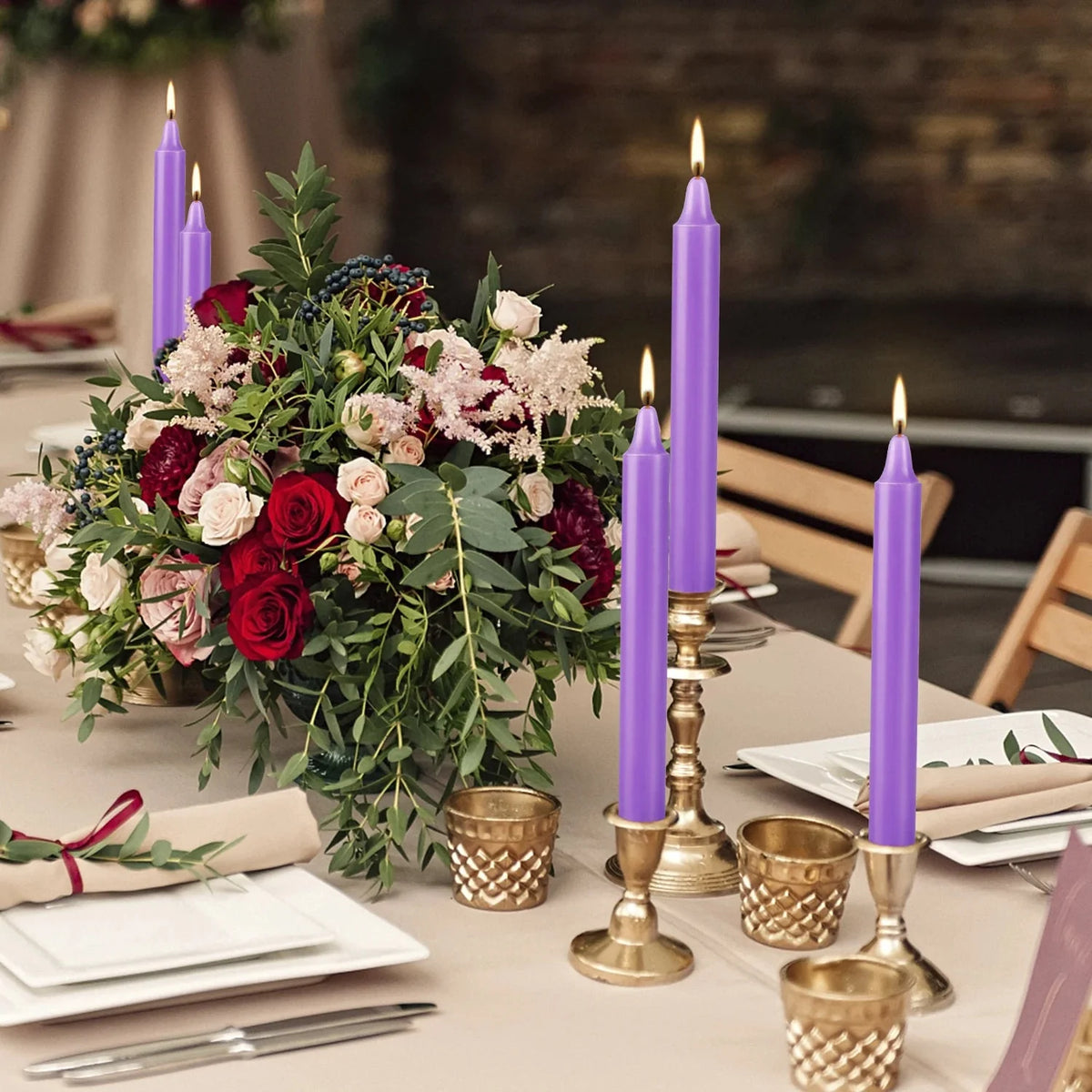 20-Piece Purple 4-Inch Drip-Free Soy Wax Dinner Candles – Smokeless, Fragrance-Free, Hand-Pulled for Weddings, Parties, and Home Décor