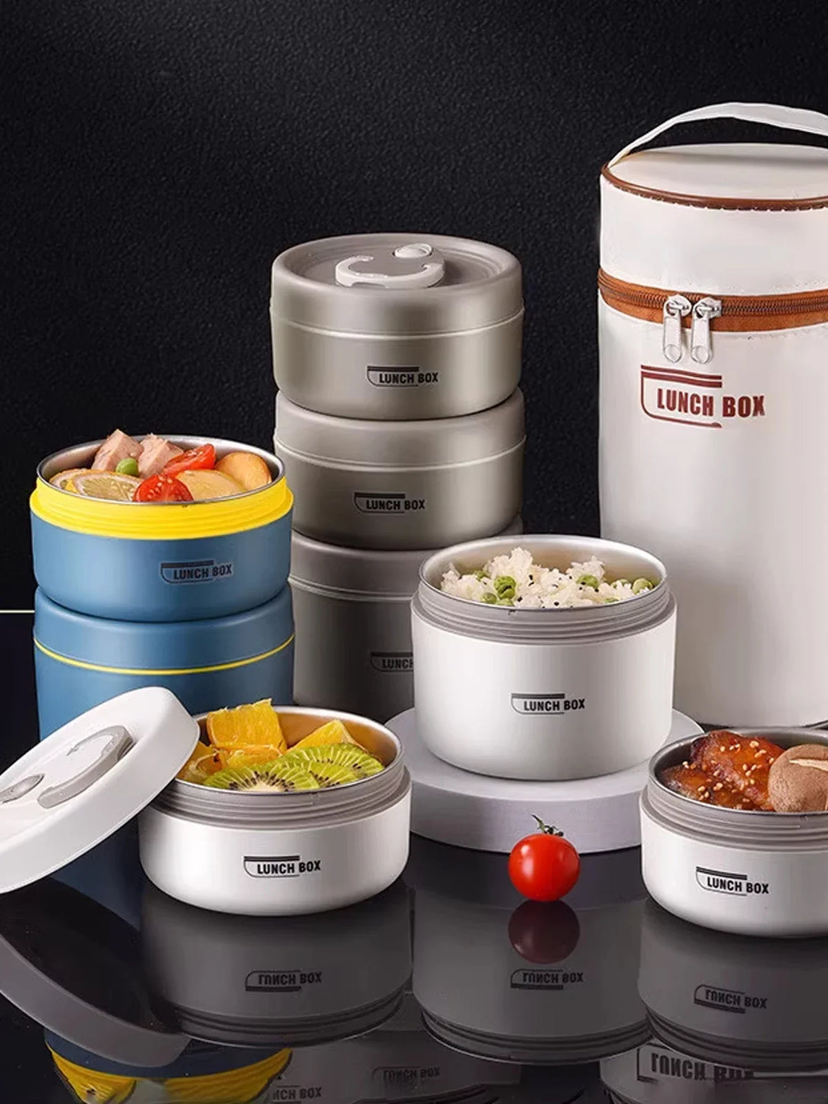 Portable Insulated Food Lunch Container | Thermal Lunch Box with Stackable Bowls