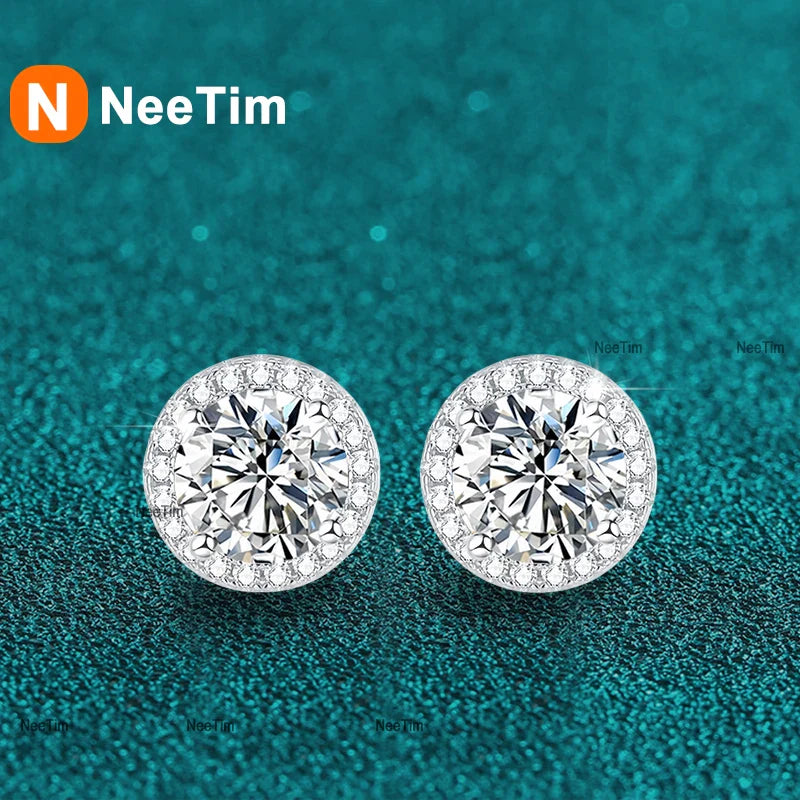 NeeTim 0.5-2CT Moissanite Stud Earrings for Women Sparkling Lab Diamond Sterling Silver S925 Wedding Party Jewelry Certified