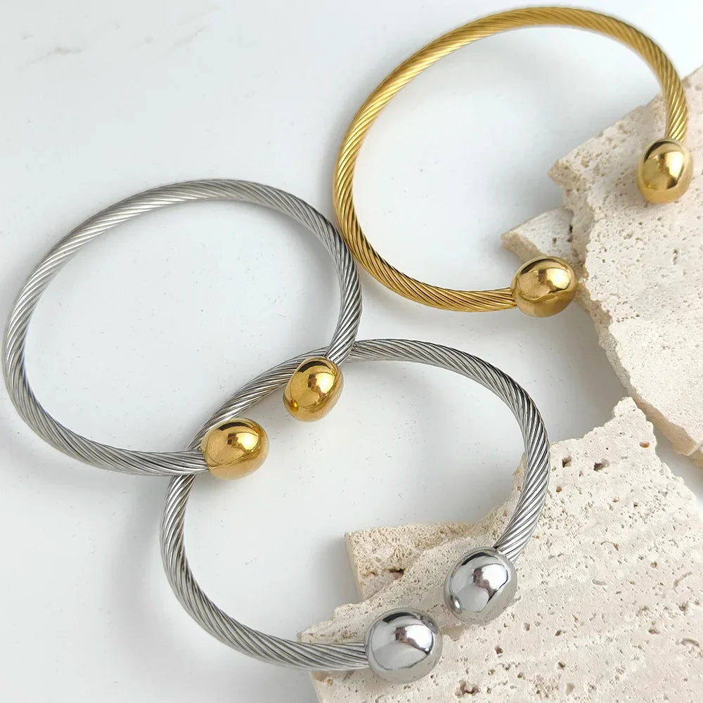 Luxury Stainless Steel Braided Open Men Women Charm Cuff Bracelet Gold Silvery Ball Jewelry Accessories Bracelets Bangles