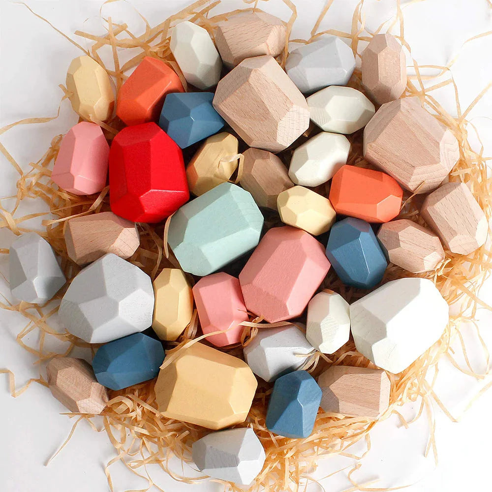 Wooden Sorting Stacking Rocks Montessori Toy