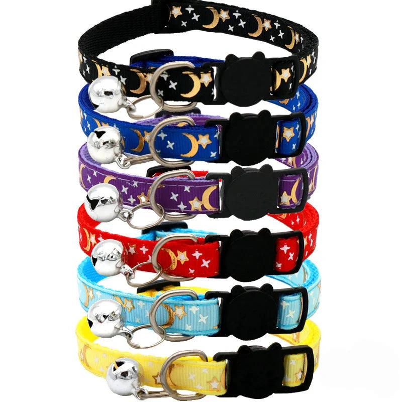Cat Collar with Bell – Adjustable Star & Moon Pet Necklace