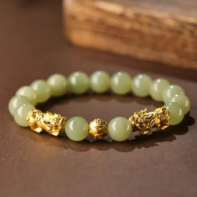 1pcs Chinese Style Hotan Jade Pi Xiu Bracelet Chinese Mythological Element Pixiu Bracelet Seeking Wealth Prayer Accessories