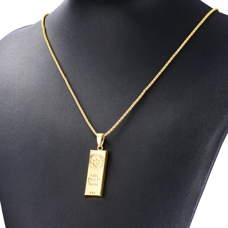 1pcs Rectangular Gold Bar Necklace Pendant Trendy And Exquisite Men's Necklace Daily Party Wear Matching Accessories