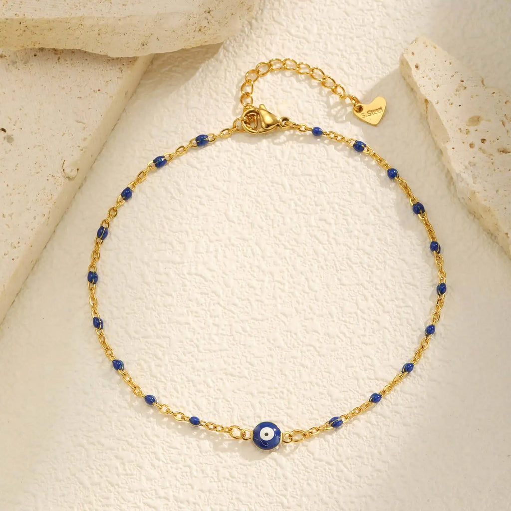 Stainless Steel Lucky Evil Eye Anklet Bracelet for Women, Blue Eye Beaded Chain Foot Anklets Summer Beach Lucky Amulet Gift