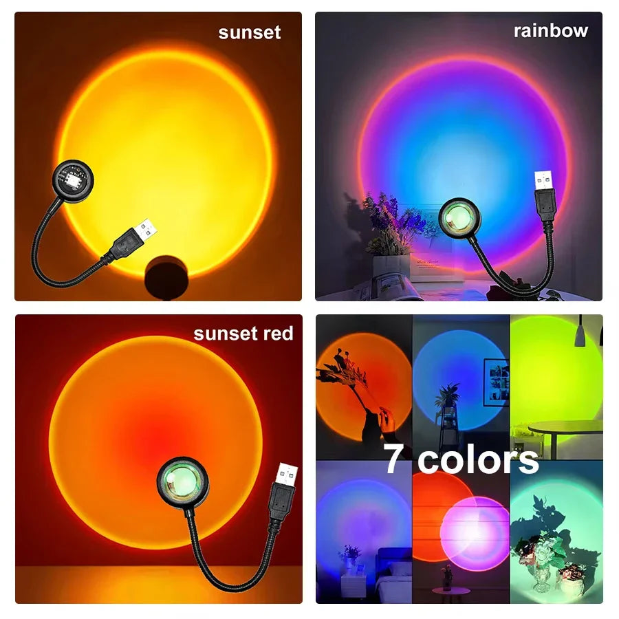 LED USB Sunset Lamp Projector | Home Party Decor Night Atmosphere Light for Bedroom Living Room Wall Photography