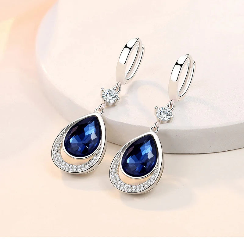 925 Sterling Silver Jewelry Oval Gemstones Water Drop Shaped Earrings for Women Emerald Sapphire Zircon Engagement Ear Drops