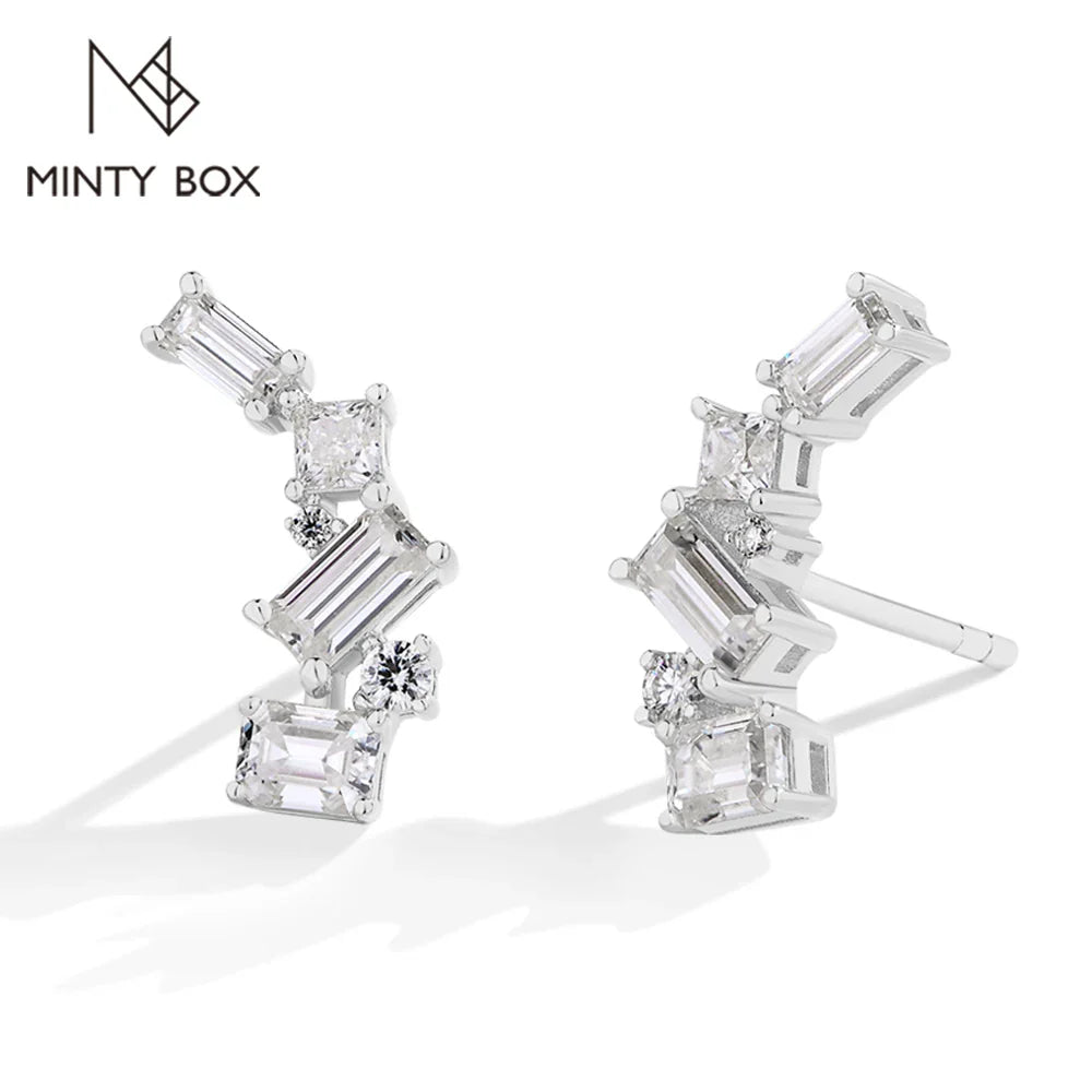 MINTYBOX Moissanite Stud Earrings for Women S925 Sterling Silver Lab Diamond Baguette shape Irregular Earring Engagement Jewelry