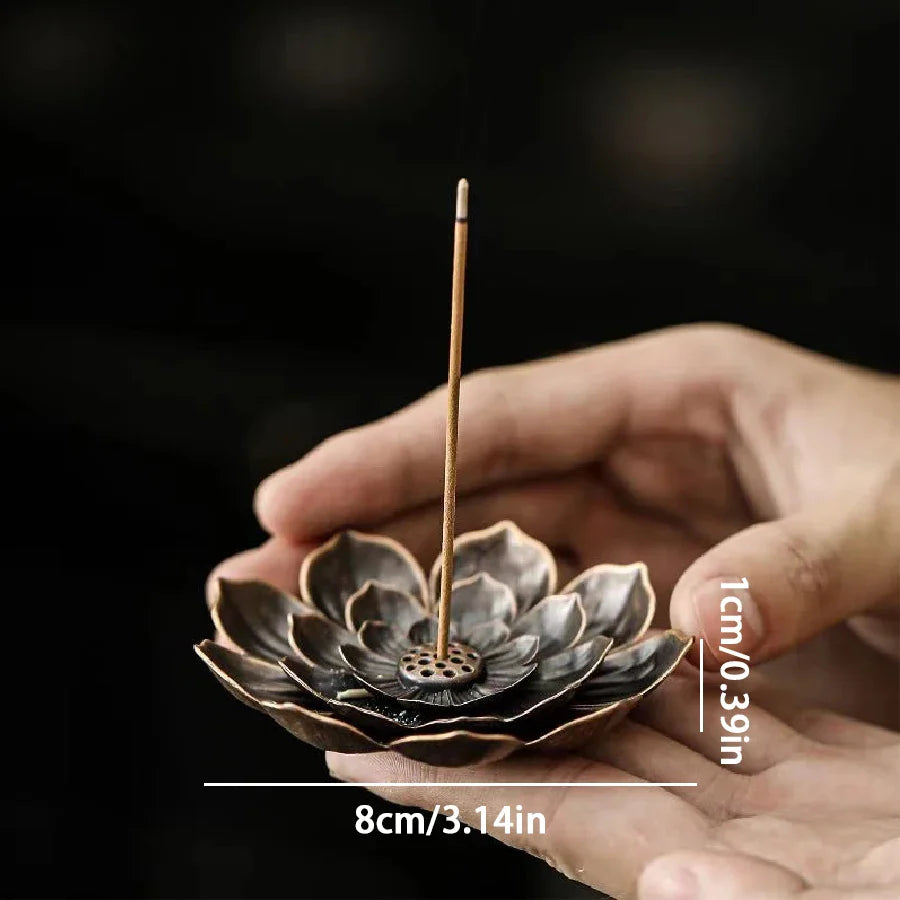 Porous Lotus Zen Line Incense Holder | Retro Metal Sandalwood Burner Tray