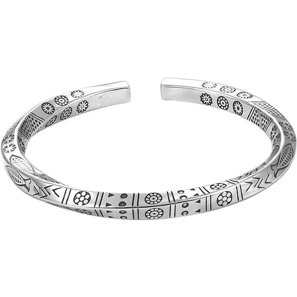ALIZERO 925 Sterling Silver Men Open Bracelet Bohemian Möbius Loop Bracelet For Women Totem Trendy Jewelry Accessories