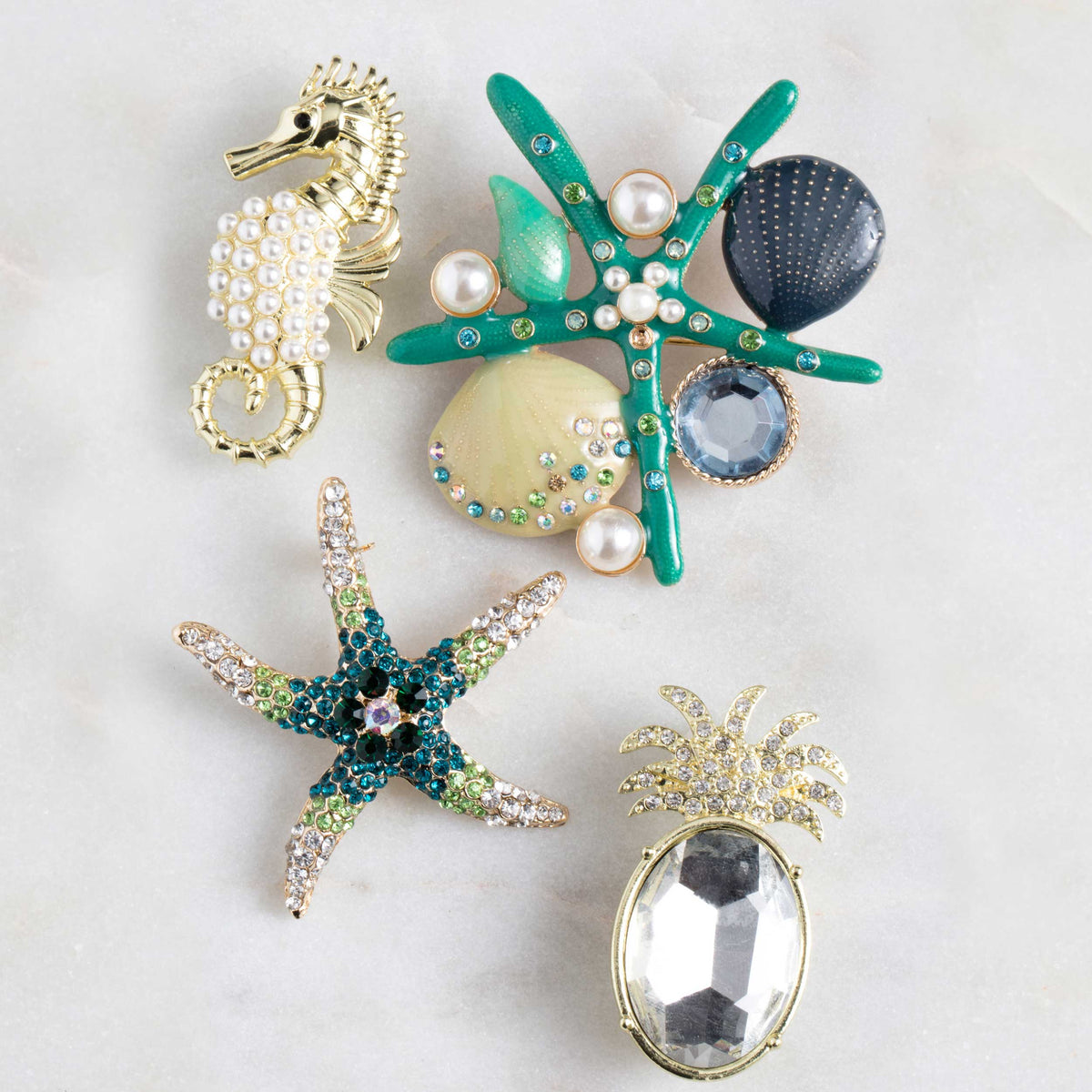 Enamel and Rhinestone Starfish Cluster Brooch