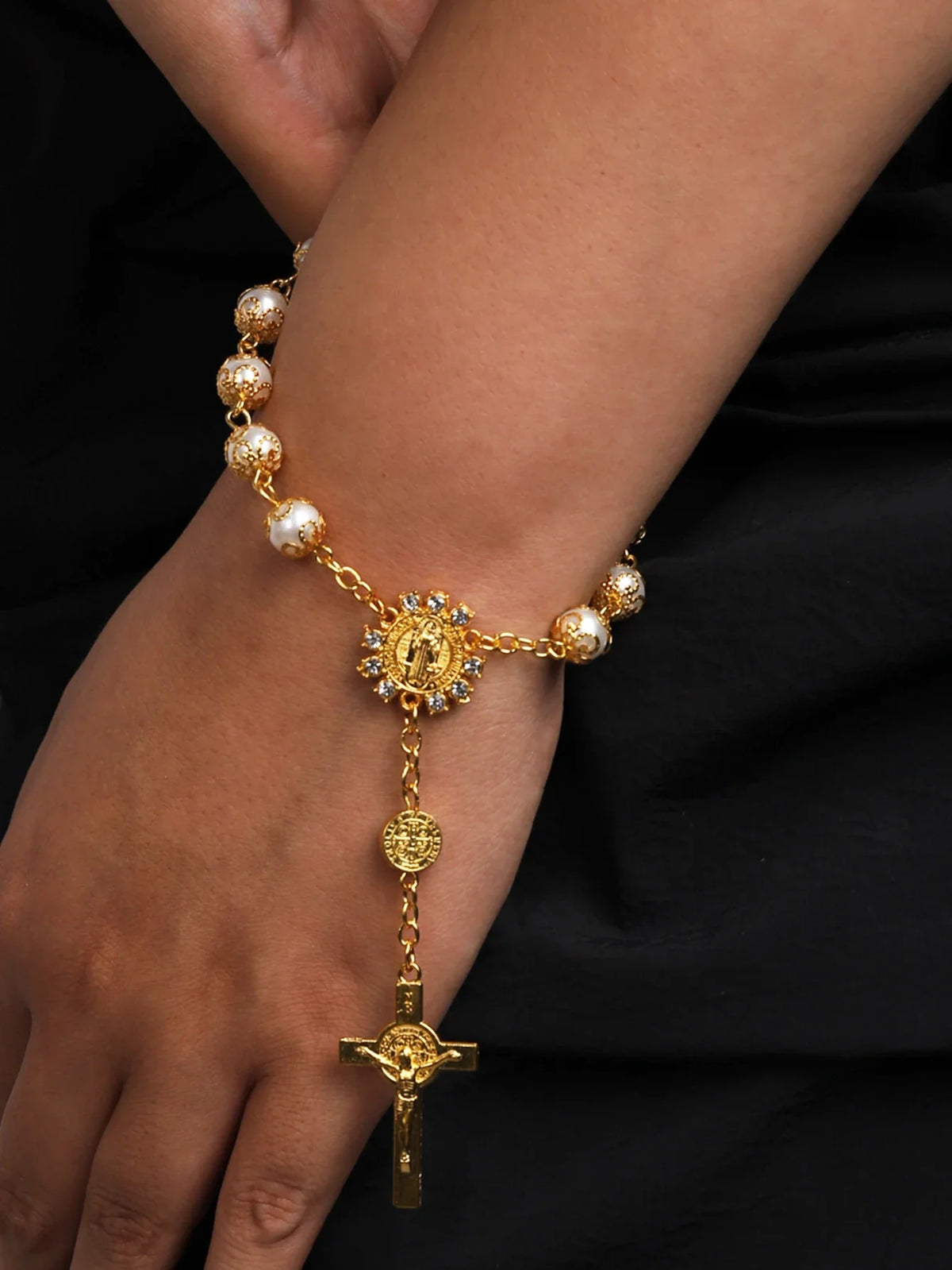 One Decade Auto Rosary Beads Catholic Bracelet Saint Benedict Crucifix Divine Mercy Gift for Women Men