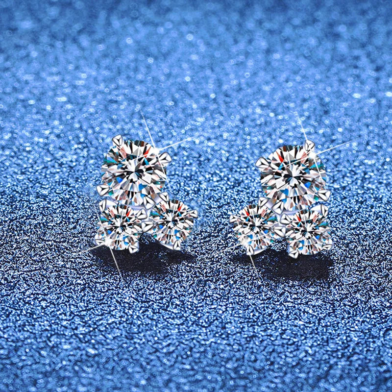 NeeTim All D VVS1 Moissanite Stud Earrings for Woman Wedding Jewely 925 Sterling Sliver with white Gold Plated Studs Earring