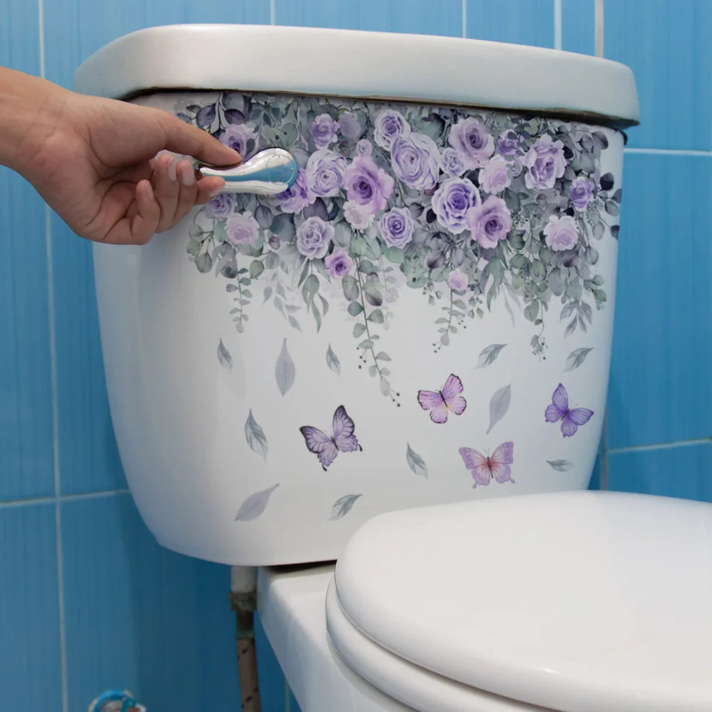 Purple Flower Wall Stickers Self Adhesive | Nordic Art Forest Butterfly Decals for Kids Room