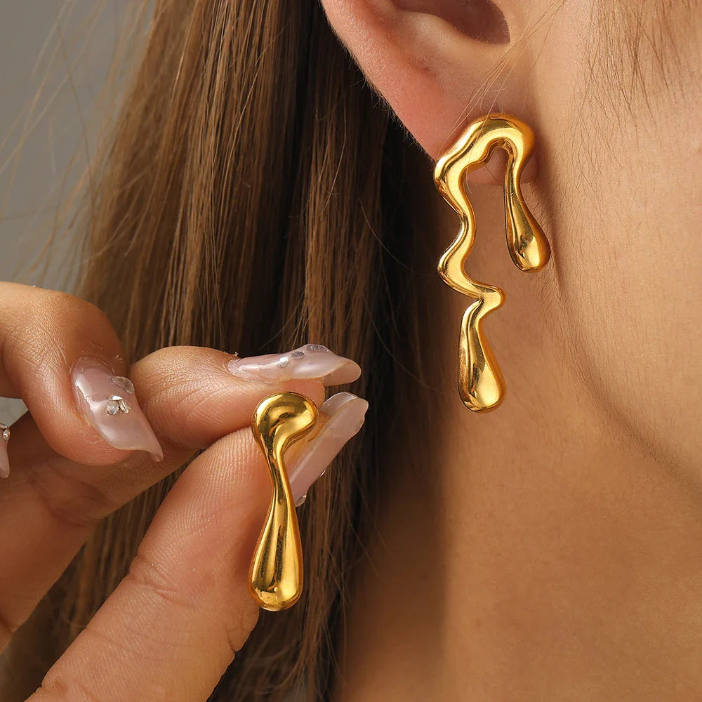 Stainless Steel Earrings Minimalist Design Irregular Asymmetrical Geometric Bent Earrings For Women Jewelry Commuter Pairing
