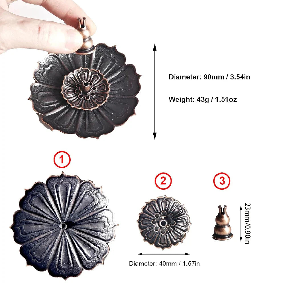 Porous Lotus Zen Line Incense Holder | Retro Metal Sandalwood Burner Tray