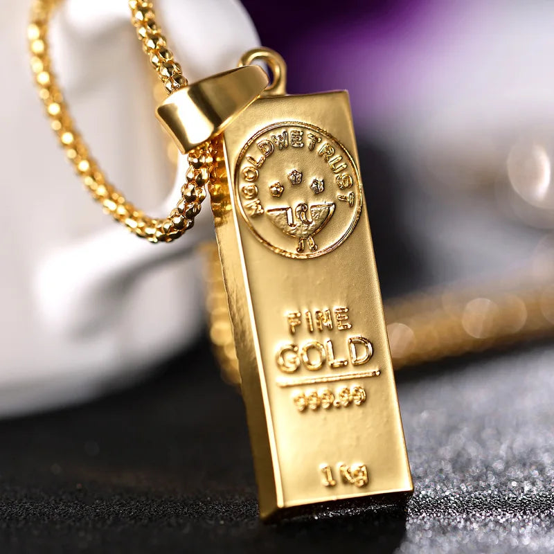 1pcs Rectangular Gold Bar Necklace Pendant Trendy And Exquisite Men's Necklace Daily Party Wear Matching Accessories