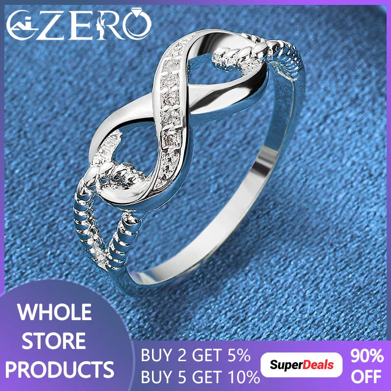 ALIZERO 925 Sterling Silver Zircon 8-Shape Ring for Women Wedding Rings Engagement Band Eternal Manifesto Jewelry Couple Gift