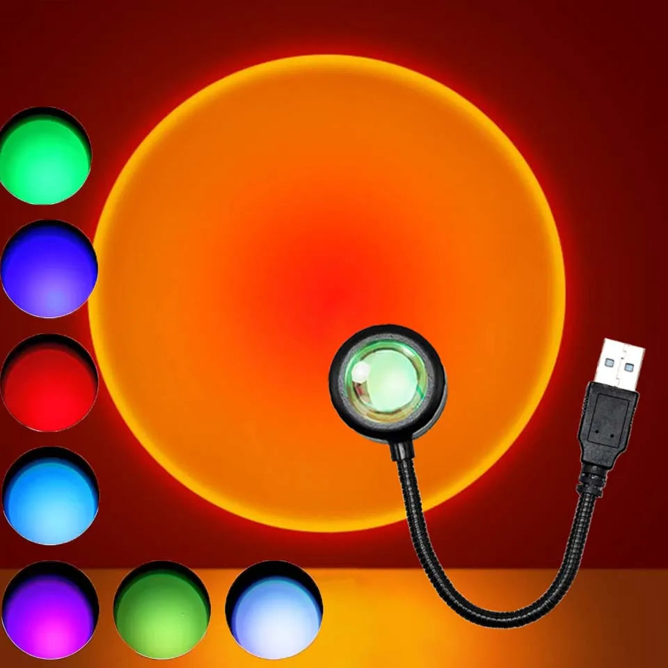 LED USB Sunset Lamp Projector | Home Party Decor Night Atmosphere Light for Bedroom Living Room Wall Photography